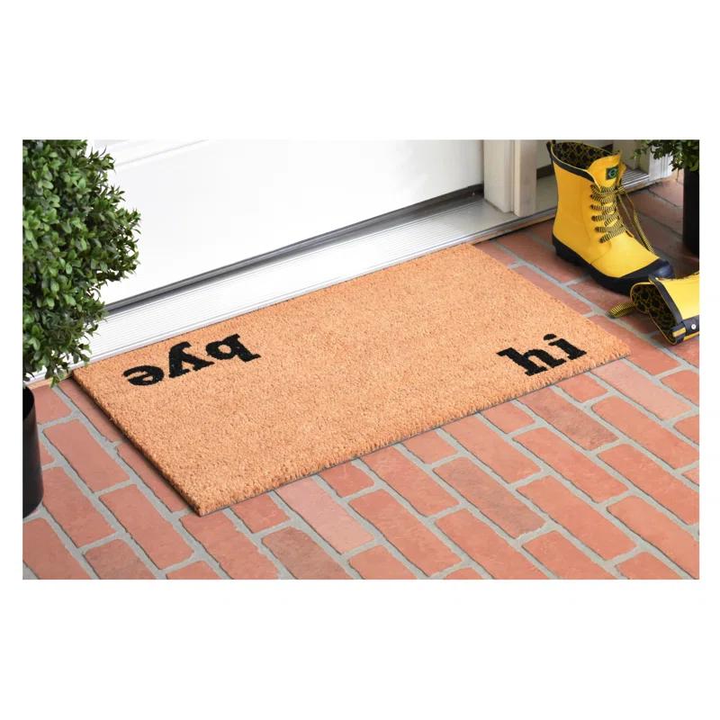 Rectangular Coir Welcome Mat for Indoor/Outdoor Use - 'Hi Bye'