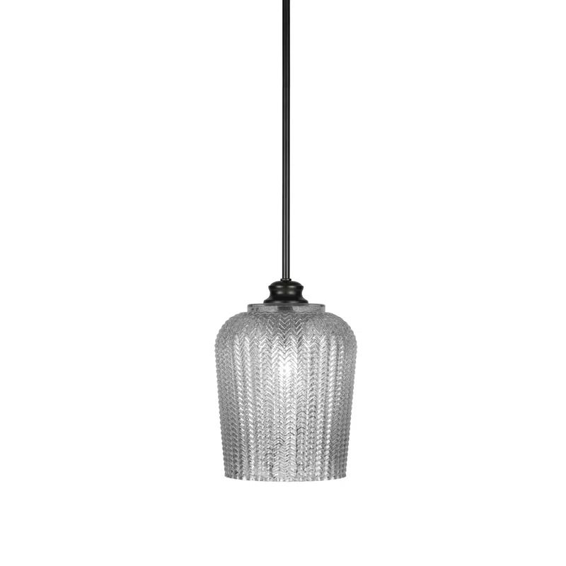 Cordova Matte Black Stem Hung Pendant with Silver Textured Glass