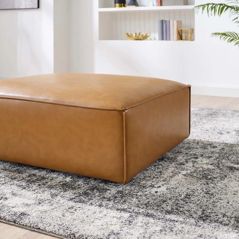 Restore 41.5'' Tan Vegan Leather Minimalist Ottoman