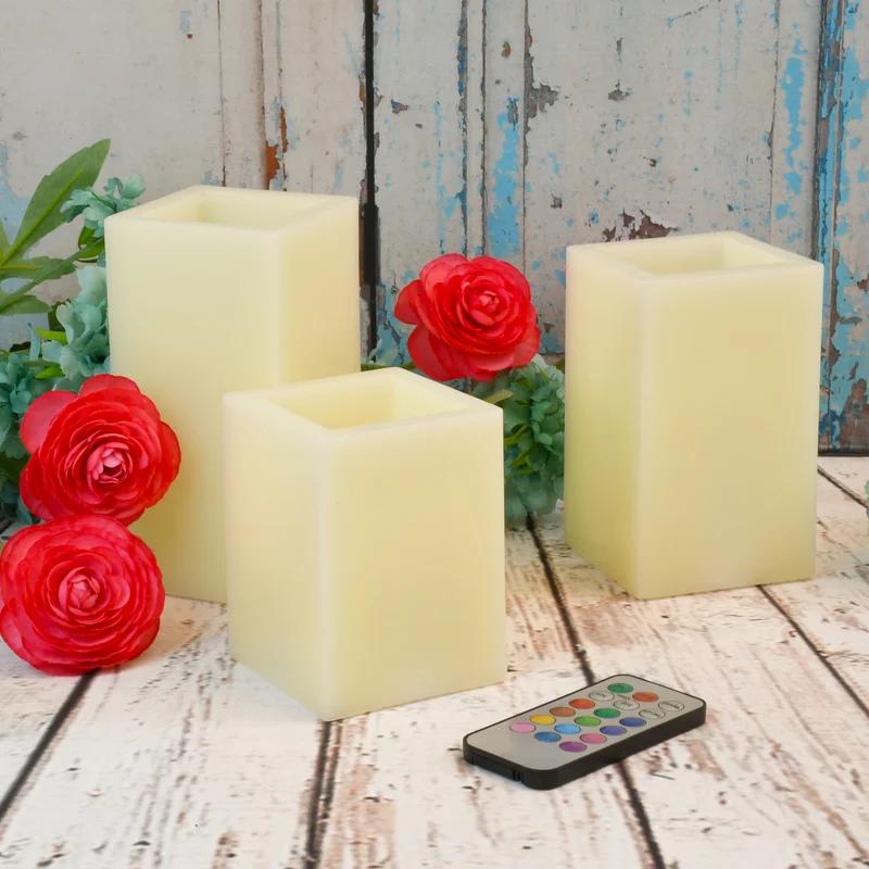 Elegant LED Flameless Pillar Scented Candle Trio with Remote