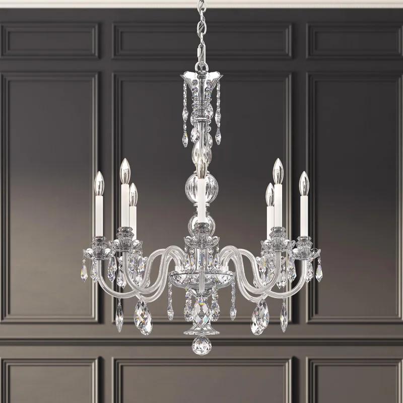 Elegant Silver 8-Light Crystal Glass Chandelier with Bohemian Accents