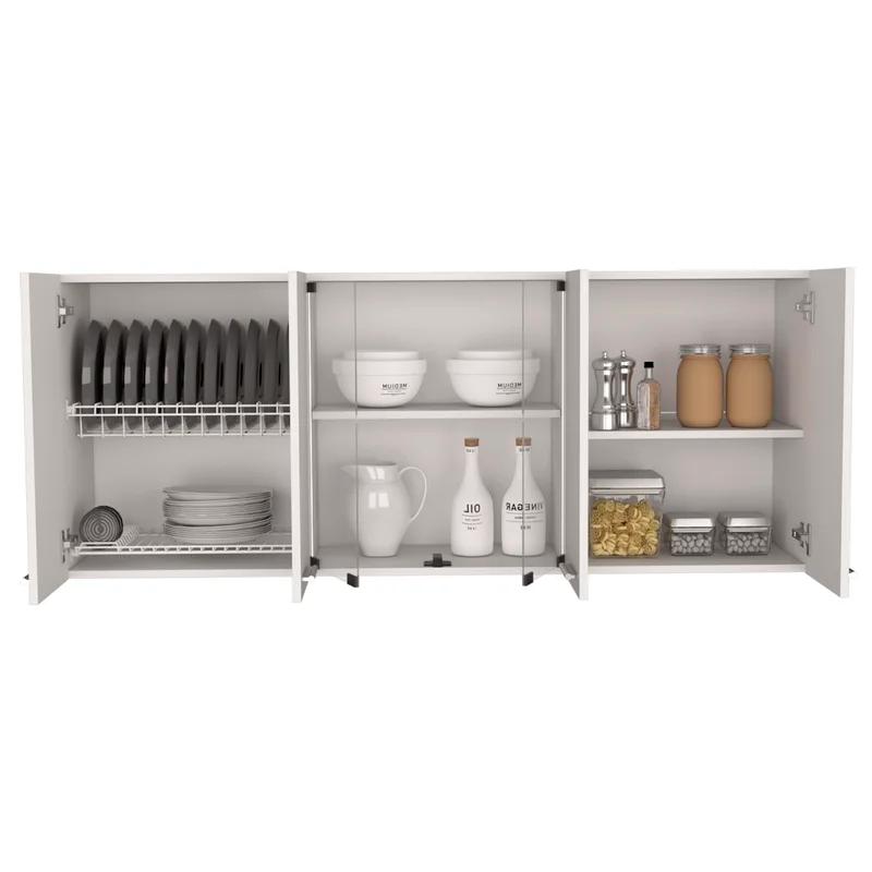 Elegant 59" White Engineered Wood Wall Cabinet with Glass Shelf