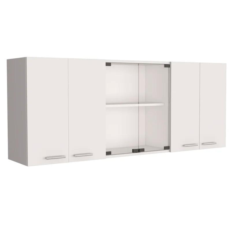 Elegant 59" White Engineered Wood Wall Cabinet with Glass Shelf