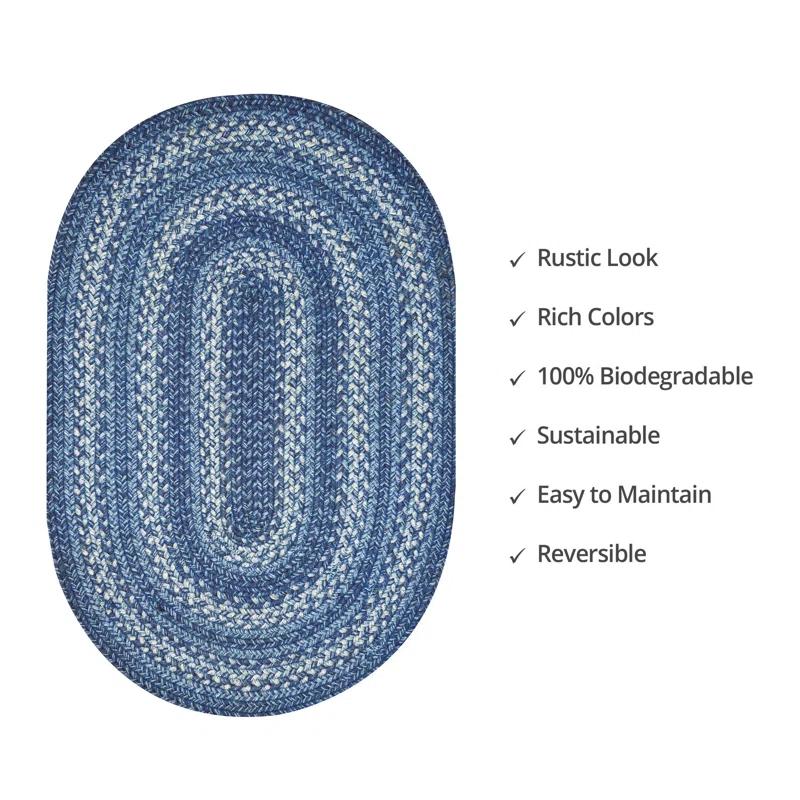 Damell Braided Non-Shedding Reversible Jute Blue Rug