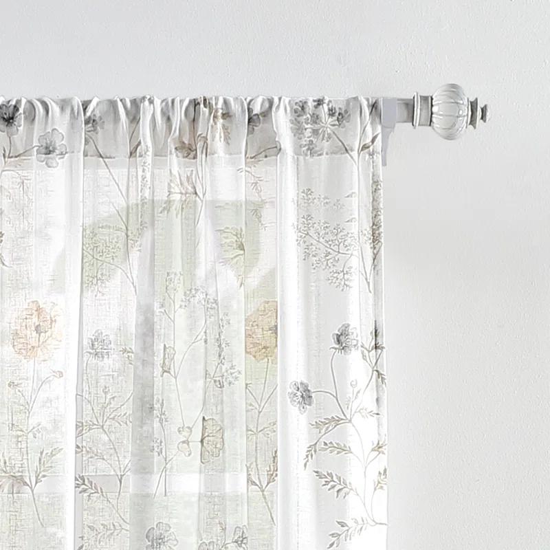 Martha Stewart Marthas Garden Floral Semi-Sheer Rod Pocket Curtain Panel Pair (Set of 2) (Set of 2)