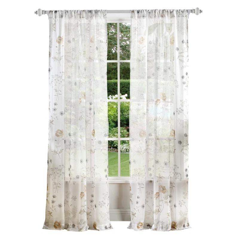 Martha Stewart Marthas Garden Floral Semi-Sheer Rod Pocket Curtain Panel Pair (Set of 2) (Set of 2)