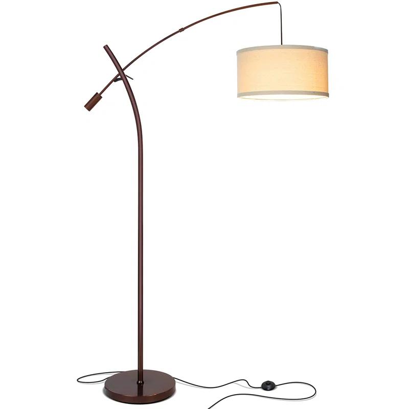 Brightech Grayson 84" Mid-Century Modern Height-Adjustable LED Arc Floor Lamp with Bronze Finish and Beige Cotton Fabric Drum Shade, Bulb Included