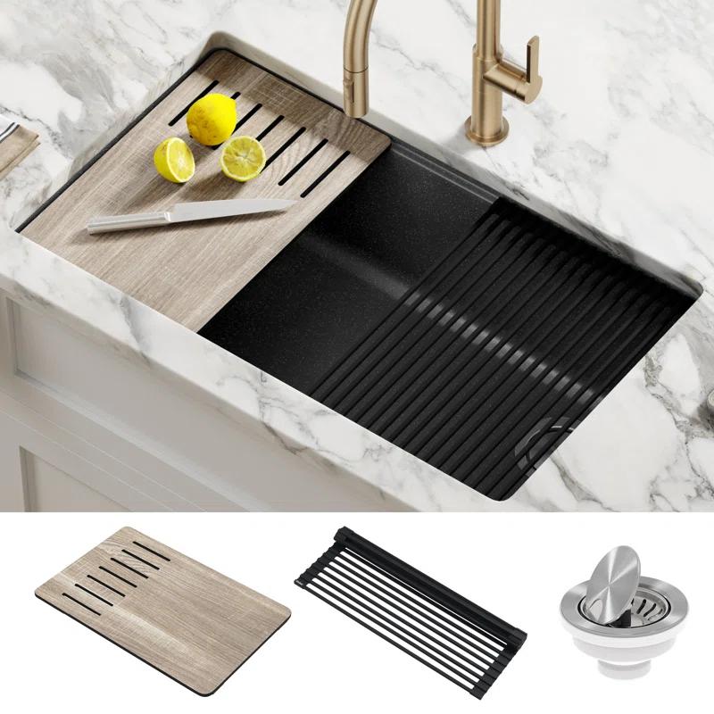 Kraus Bellucci 32 in. Undermount Quartz Composite Single Bowl Kitchen Sink with Accessories
