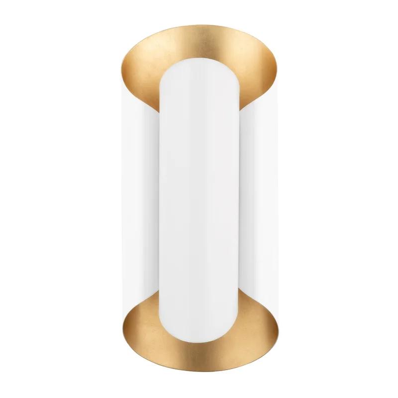 Elegant Gold Leaf and White Cylinder 2-Light Wall Sconce