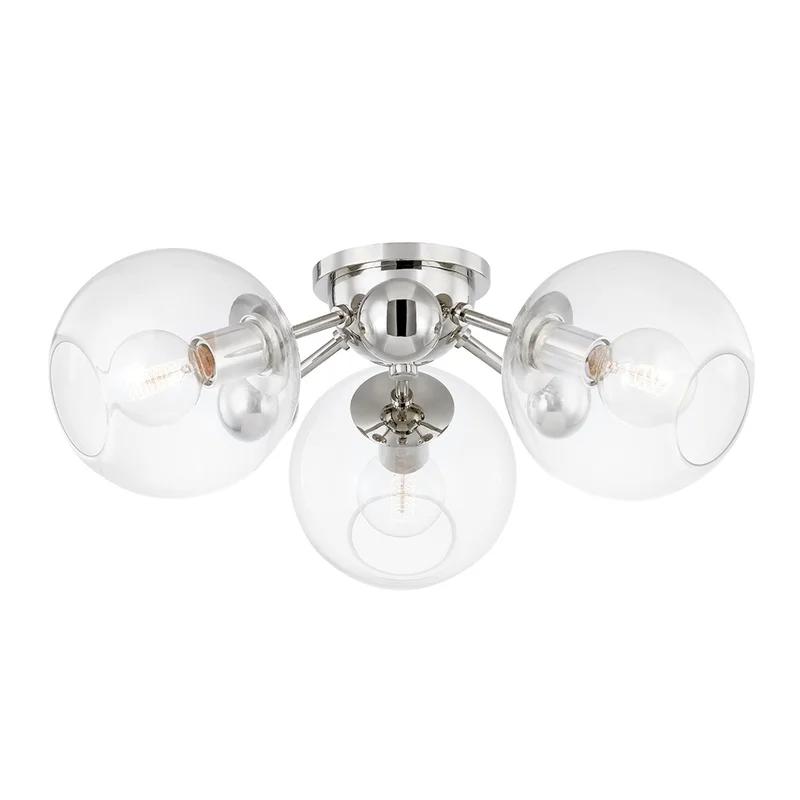 Elegant Polished Nickel 3-Light Globe Ceiling Lamp with Clear Glass Shades