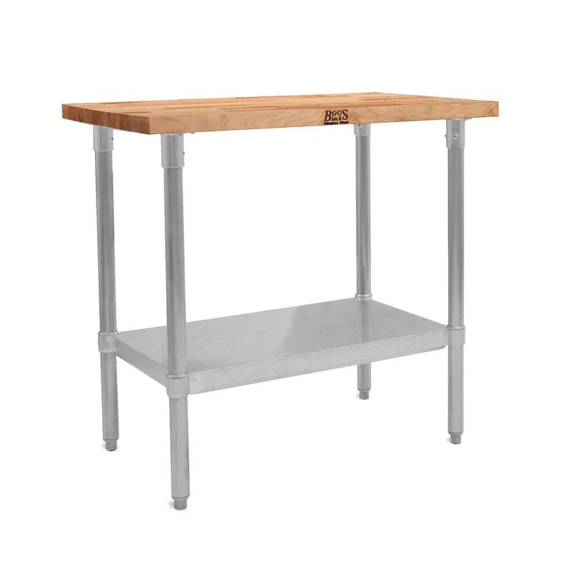 Maple Top 60'' Galvanized Steel Base Work Table with Adjustable Shelf