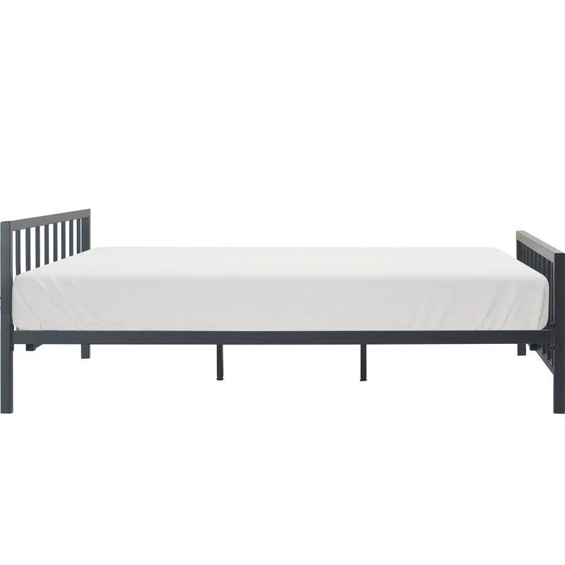 King Matte Black Metal Platform Bed Frame with Headboard and Slats