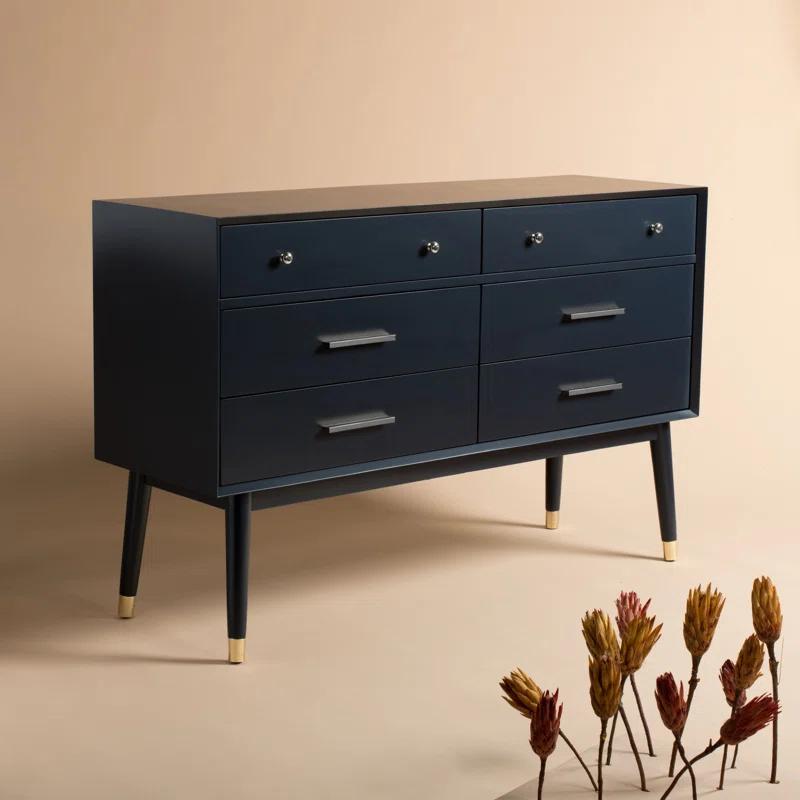 Safavieh Couture Home Collection Madden Retro Navy and Silver 6-Drawer Dresser Navy/Silver