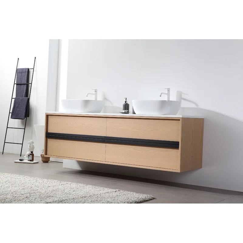 Eris 55'' Whitewash Oak Double Sink Wall-Mount Vanity