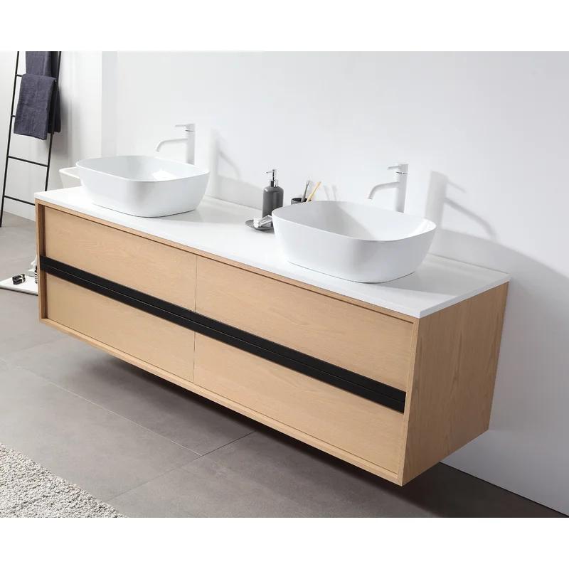 Eris 55'' Whitewash Oak Double Sink Wall-Mount Vanity