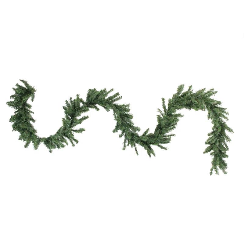 Lush Two-Tone Faux-Pine Outdoor Christmas Garland with Ribbon Accents