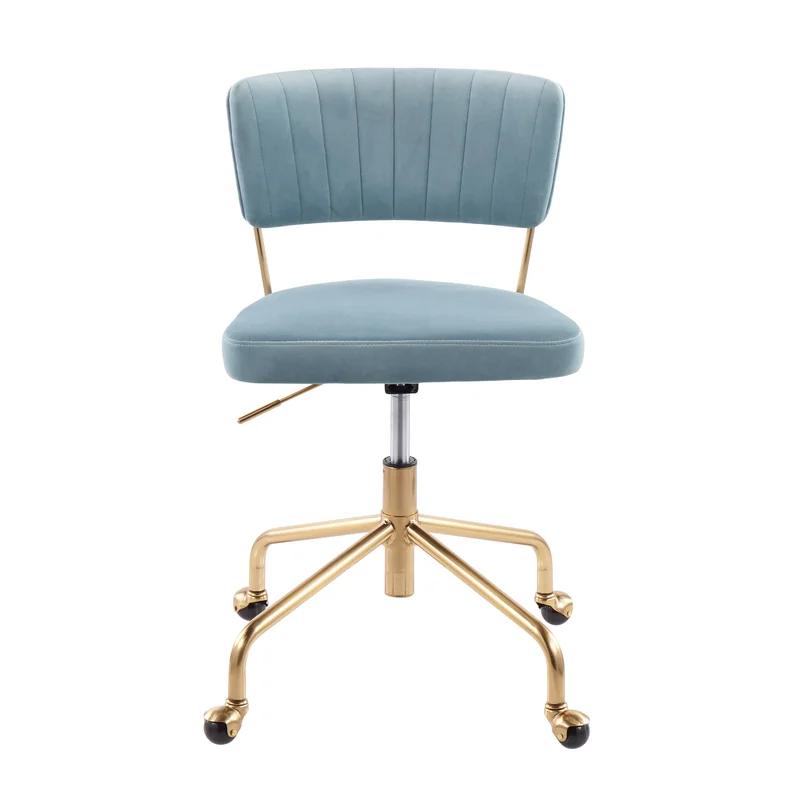 Chic Modern Swivel Task Chair in Light Blue Velvet and Gold Metal