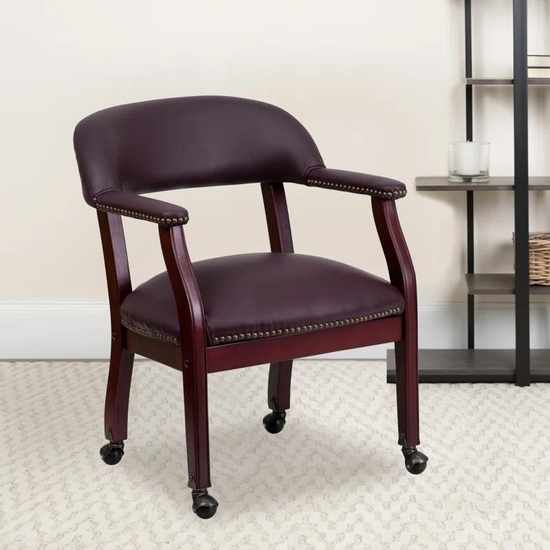 Leather Seat Waiting Room Chair with Wood Frame