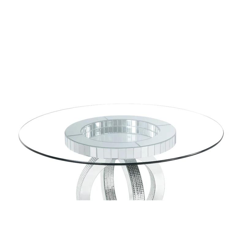 47" Round Glass Top Dining Table with Mirrored Pedestal