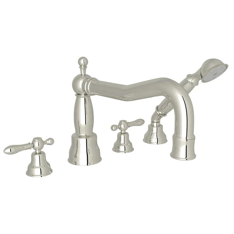 Elegant 7 7/8" Polished Nickel Traditional Deck Mounted Faucet with Handshower
