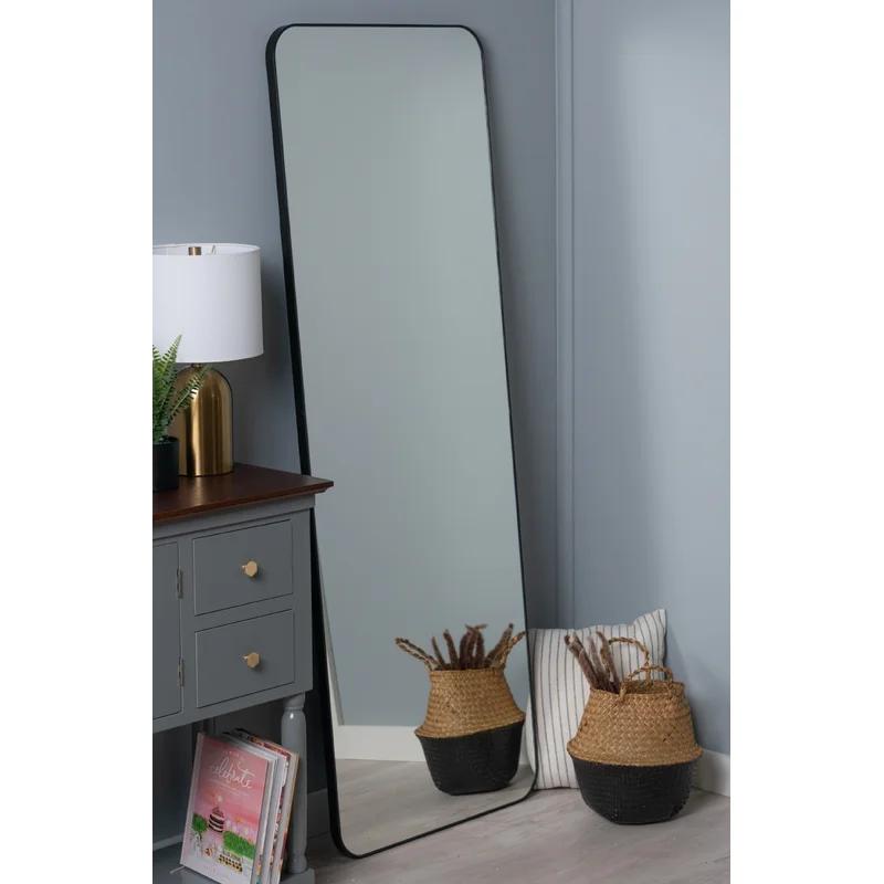 Aire Slim Full-Length Rectangular Bathroom Mirror in Matte Black