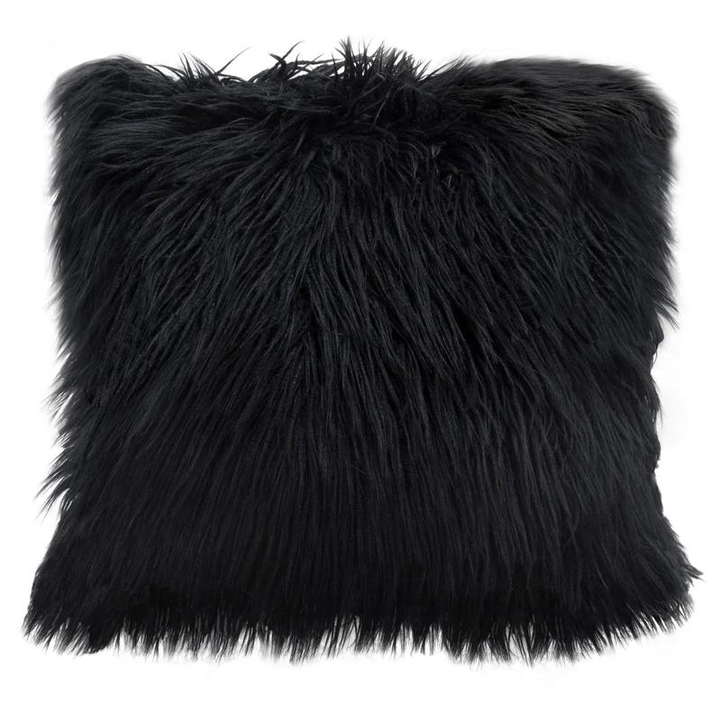 Diamond Dual-Sided Faux Fur 18" Square Accent Pillow in Black