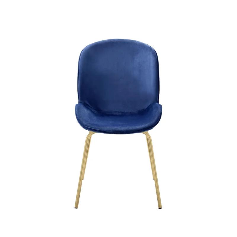 Luxurious Blue Velvet & Gold Metal High Back Side Chair