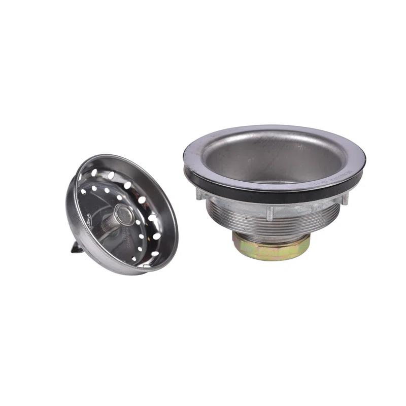 Sink Basket Strainer, Stainless Steel Body and Basket, Rubber Stopper w/ Metal Post