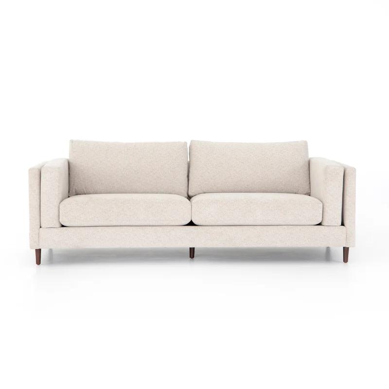 Elijah 92" Beige Fabric Sofa with Walnut Legs