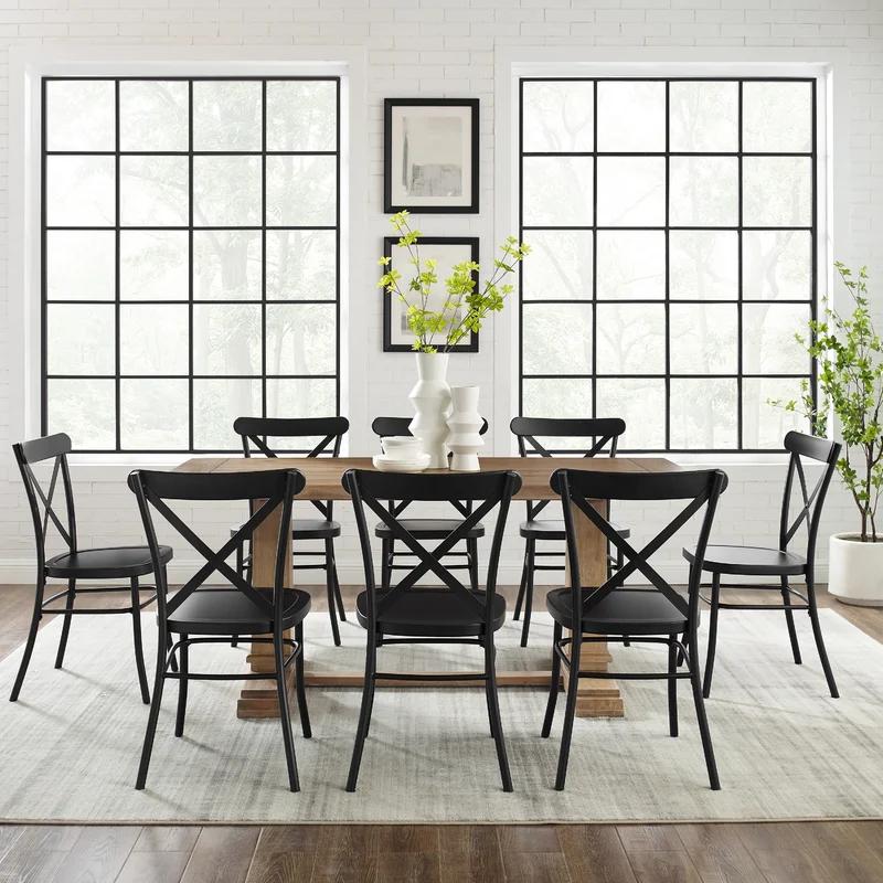 Joanna 9-Piece Matte Black and Rustic Brown Dining Set