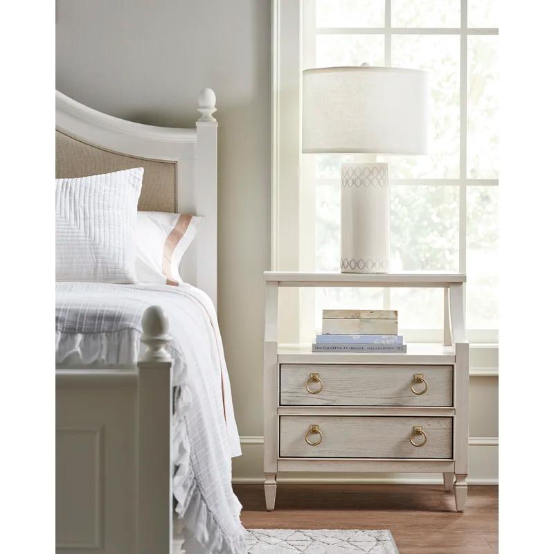 Porterfield White Transitional 2-Drawer Nightstand with Brass Accents