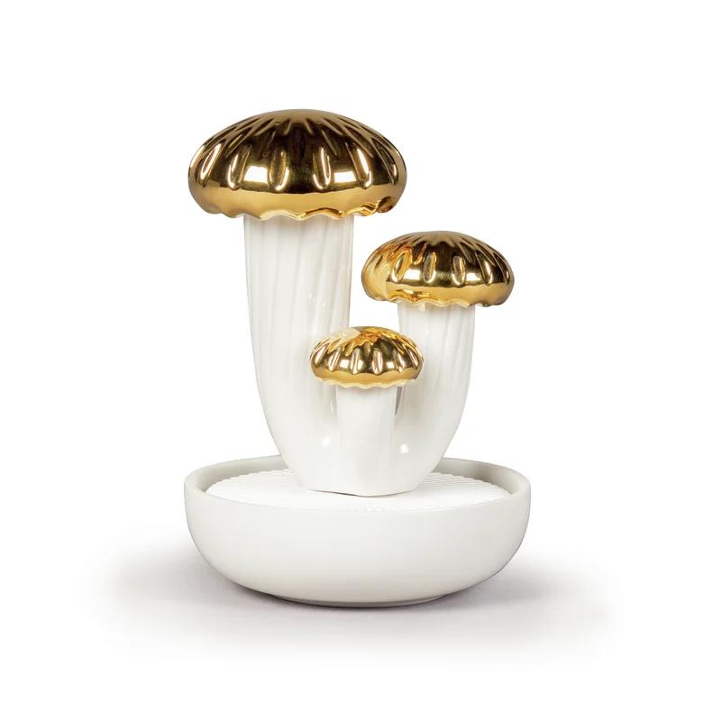 Boletus Fragrans Matte White Porcelain Essential Oil Diffuser with Gold Lustre