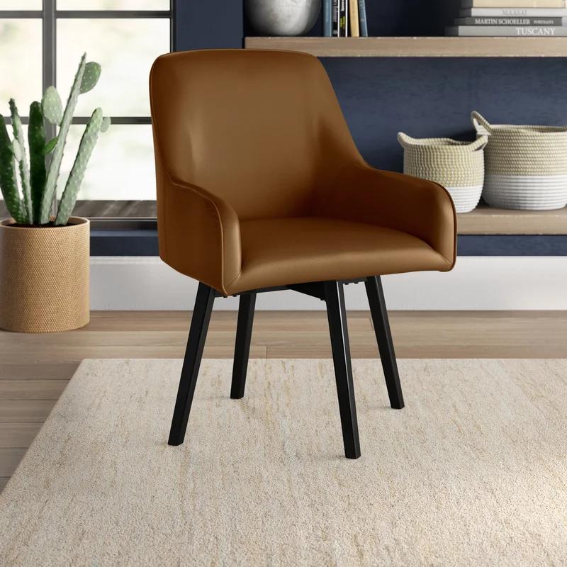 Caramel Brown Swivel Arm Chair with Metal Legs
