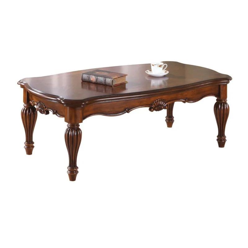 Cherry Brown Vintage Rectangular Coffee Table with Fluted Legs