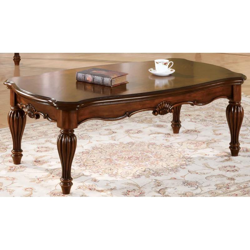 Cherry Brown Vintage Rectangular Coffee Table with Fluted Legs