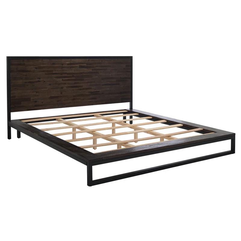 Emmarose King Platform Bed with Headboard in Black and Chocolate Brown