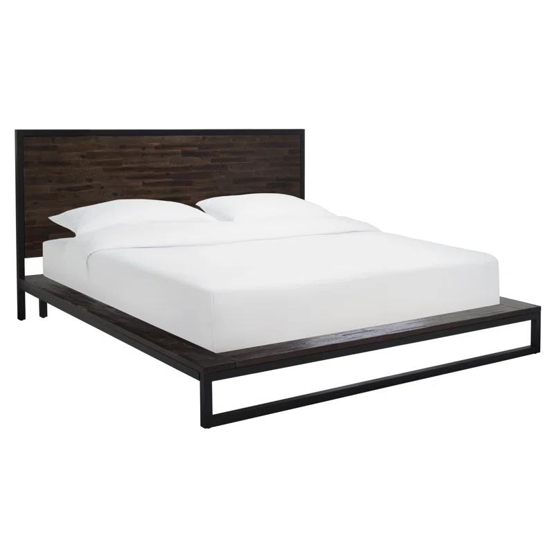 Emmarose King Platform Bed with Headboard in Black and Chocolate Brown