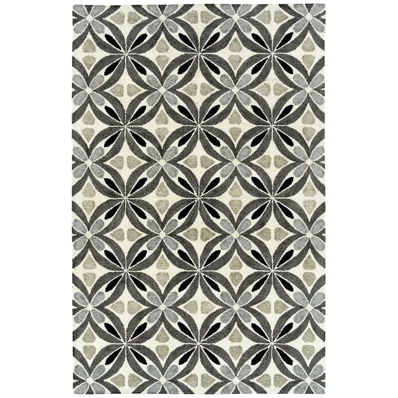 Kaleen Peranakan Tile Floral Handmade Tufted Grey Indoor/Outdoor Use Area Rug | Wayfair