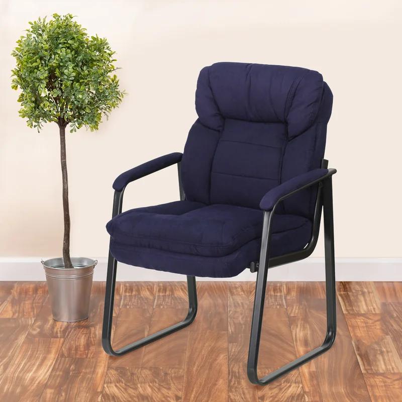 ErgoComfort Navy Microfiber Executive Side Chair with Metal Sled Base