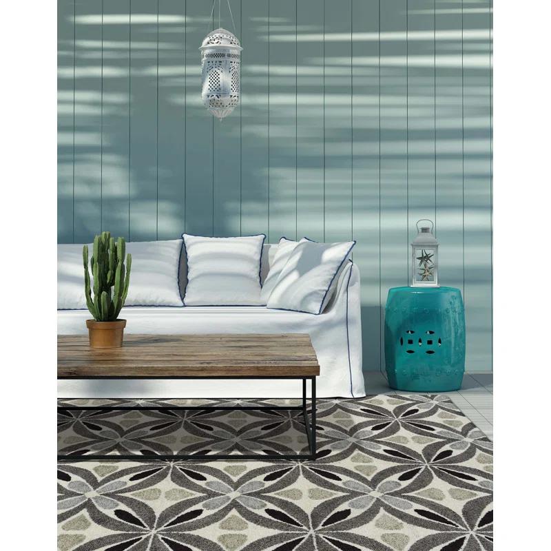Kaleen Peranakan Tile Floral Handmade Tufted Grey Indoor/Outdoor Use Area Rug | Wayfair