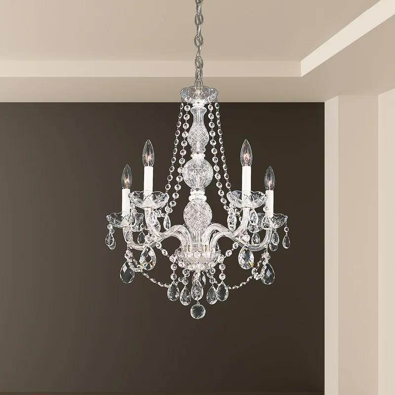 Arlington Polished Silver 5-Light Chandelier with Clear Heritage Crystals