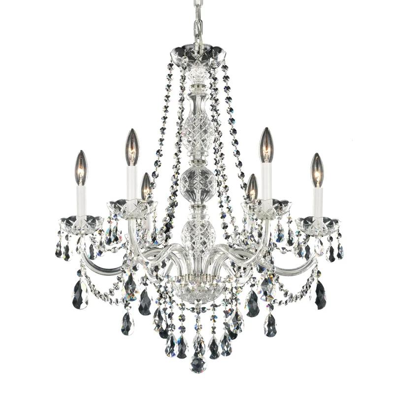 Elegant Polished Silver 6-Light Chandelier with Heritage Clear Crystal