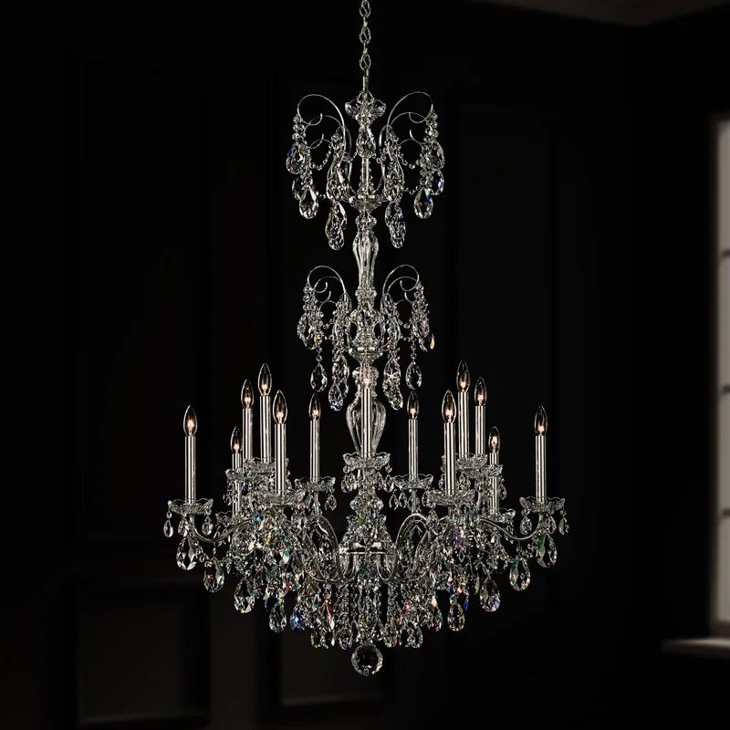 Elegant Heritage 14-Light Polished Silver Crystal Chandelier