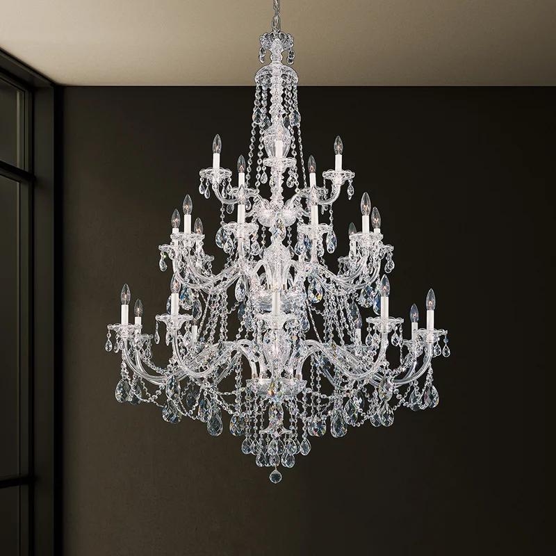 Grand Polished Silver 25-Light Crystal Chandelier