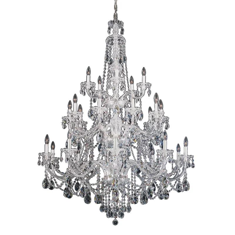 Grand Polished Silver 25-Light Crystal Chandelier