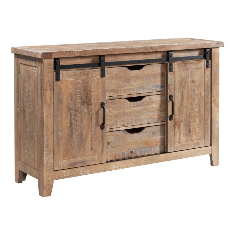 Highland Rustic Farmhouse 60" Sandwash Sideboard with Barn Doors