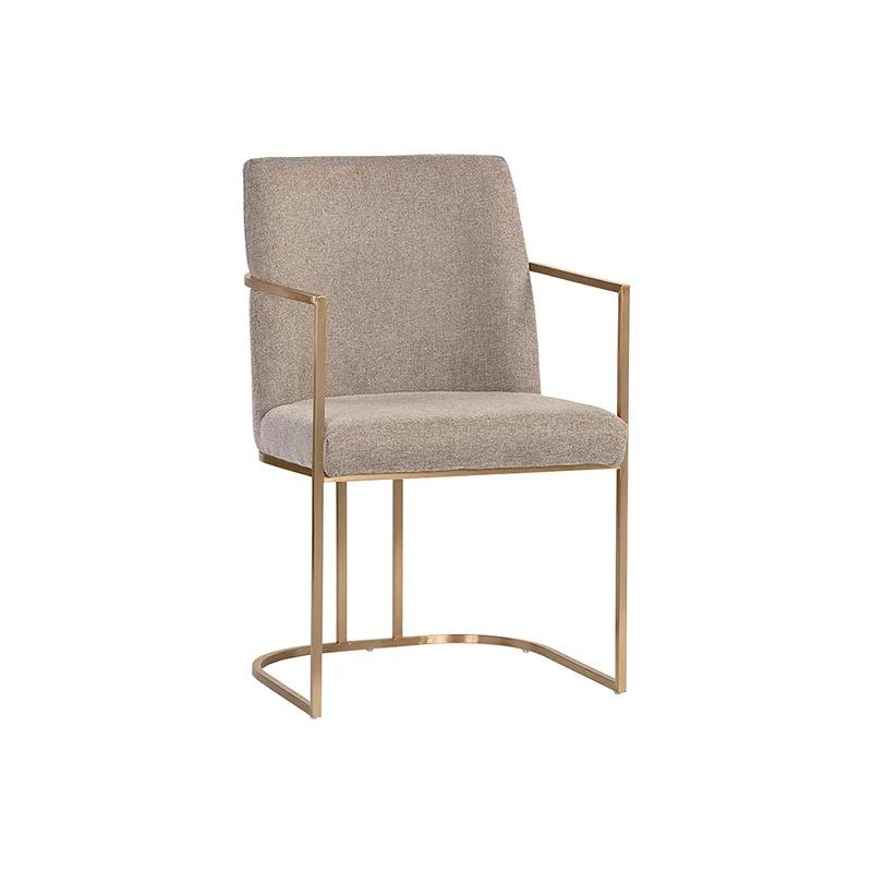 Belfast Oyster Shell Upholstered Arm Chair with Antique Brass Frame
