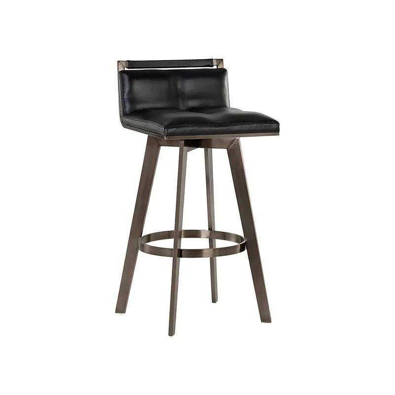Castillo Black Faux Leather Swivel Barstool with Antique Brass Base