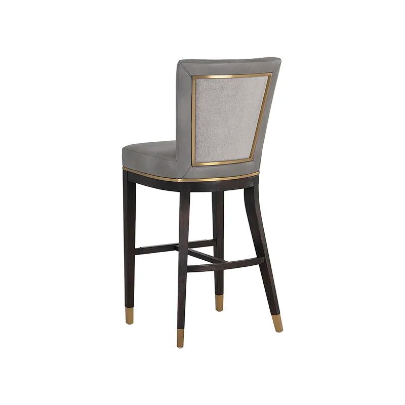 Gray Leather and Metal Transitional Bar Stool