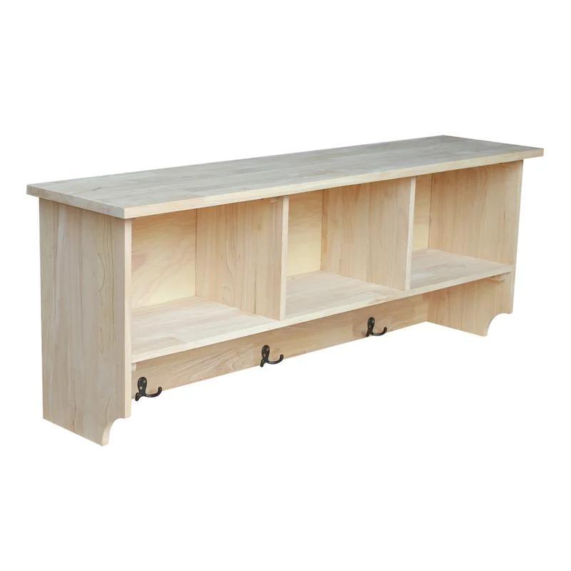 Traditional Unfinished Solid Parawood Entryway Shelf with Hooks